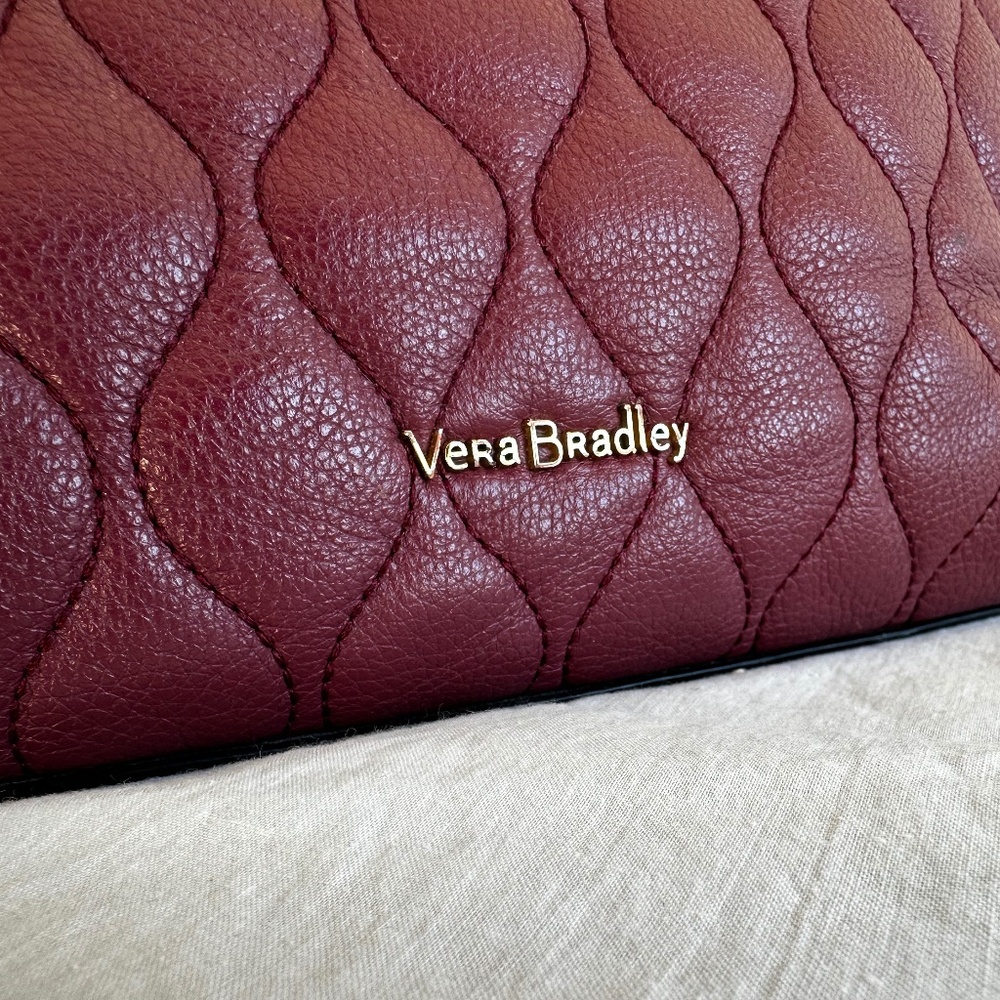 Vera Bradley Burgundy Quilted Leather Tote – Spacious Everyday Bag – Made in USA